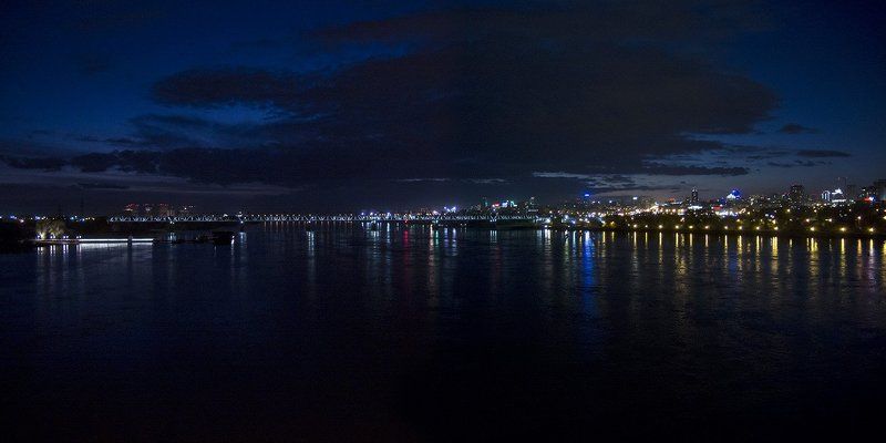 Город, Городской пейзаж, Огни, Отражение Ночной Новосибирскphoto preview