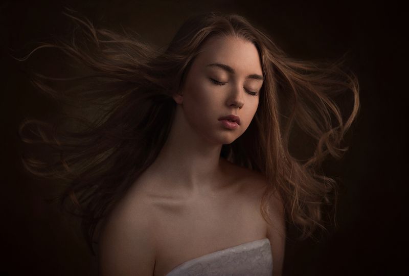 Ветер, Девушка, Ключицы, Свет, Студия, Тень Асяphoto preview