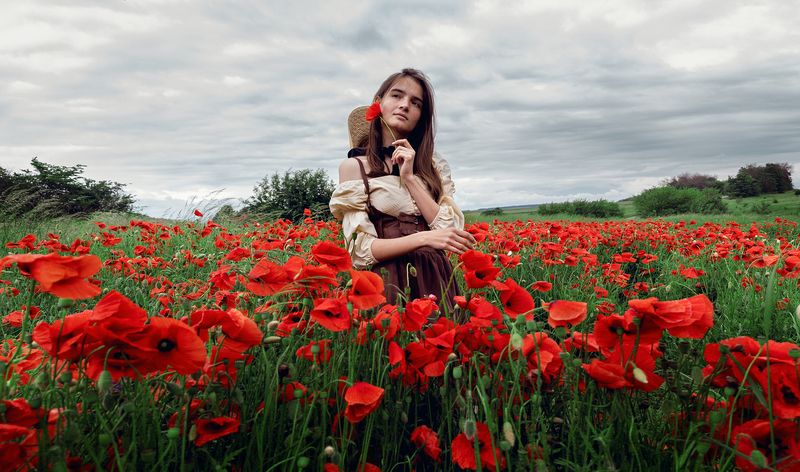 портрет, девушка, цвет, лето, цветы, поле Лиза фото превью