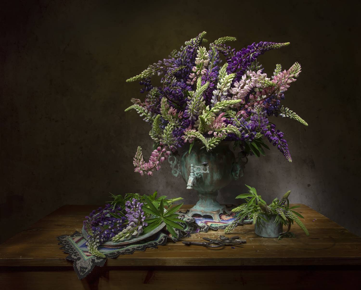 натюрморт, самовар, люпины, Татьяна Феденкова