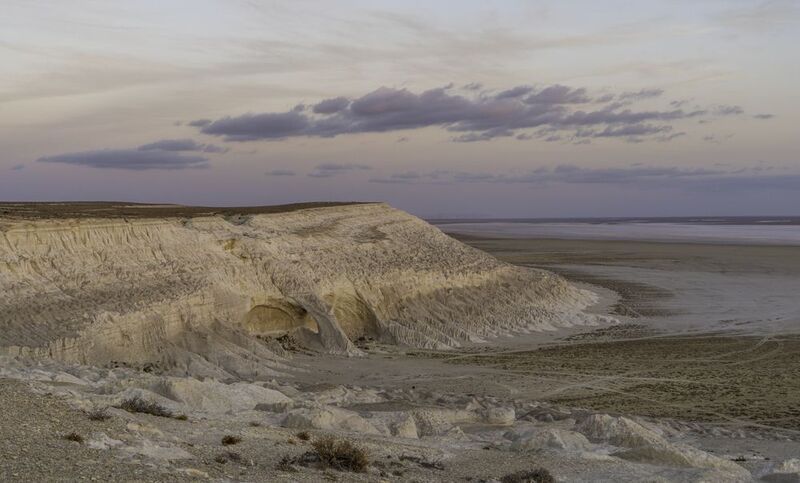 Казахстан, полуостров Мангышлак, Мангыстау, солончак Тузбаир, закат Тузбаир в пастельных красках закатаphoto preview