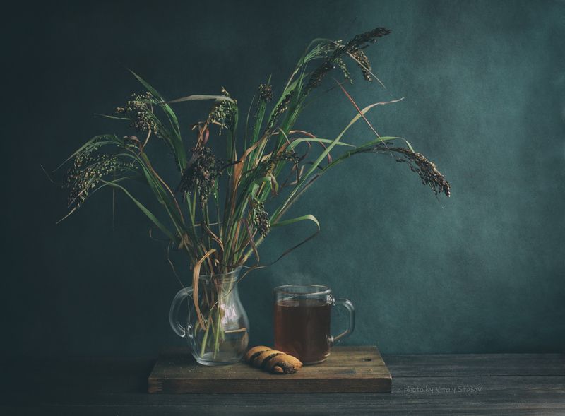 просо, чашка чая, натюрморт, still life, conceptual, minimalism, shadows Просо и чашка чаяphoto preview