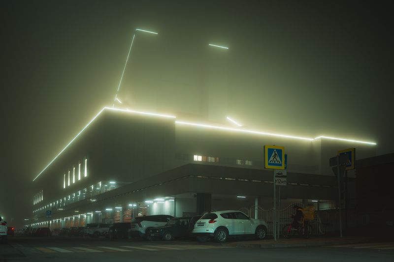 theatre, lights, fog, night, traffic, mist, geometry, rostov, Музыкальный театр г. Ростов на Дону.photo preview