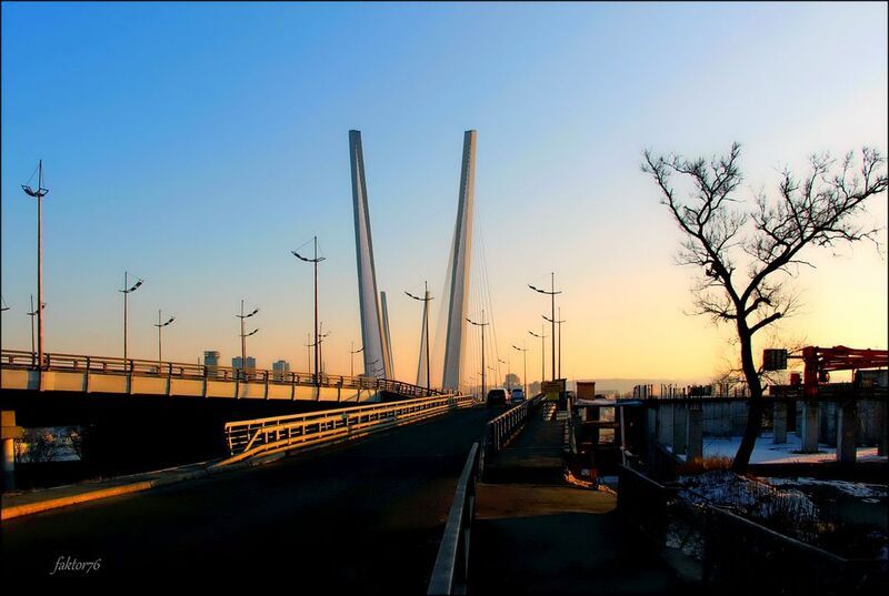 город, архитектура, владивосток, мост, закат Владивосток Золотой мост фото превью