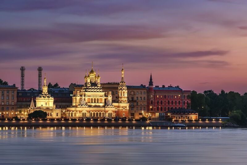 санкт-петербург, питер, город, ночной город, закат, нева, храм, закат в городе Кусочек набережной Невыphoto preview