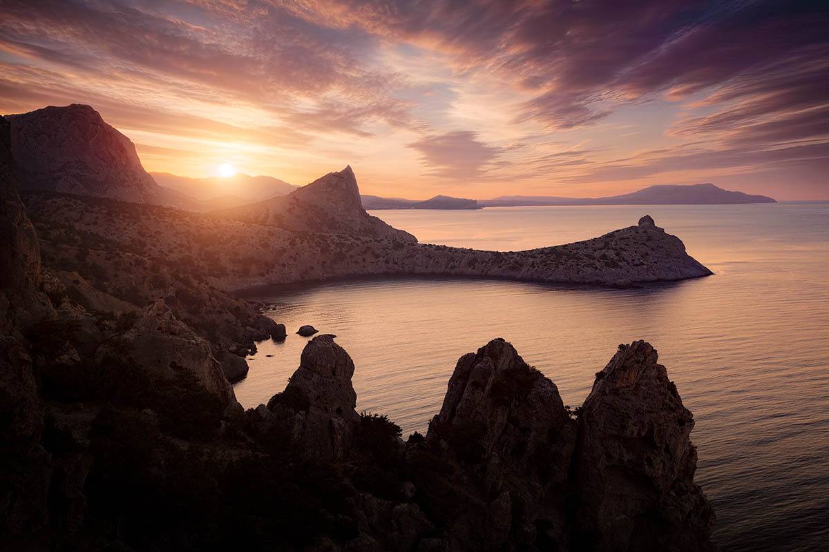 Автор: Пучков Алексей крым, новый свет, восход, горы, деревья, судак, меганом, море, Пучков Алексей