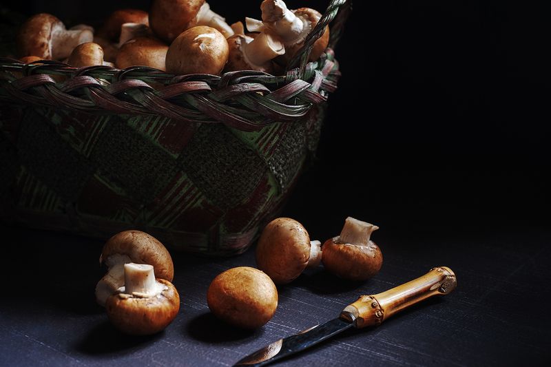 грибы, корзина, нож, натюрморт Натюрмортphoto preview