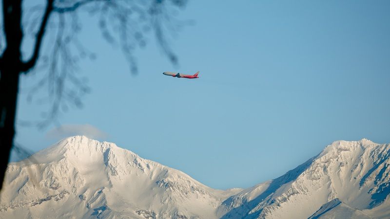 корякский вулкан, авиакомпания россия, взлёт, камчатка, зима, елизово Корякский вулкан фото превью