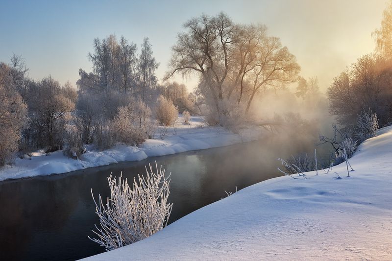 река истра, мороз, иней Зимнее утро фото превью