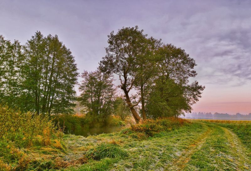 беларусь, дорога, облака, октябрь, осень, поля, рассвет, река, туман, уса, утро Переменная погода на Усе (Уссе) фото превью