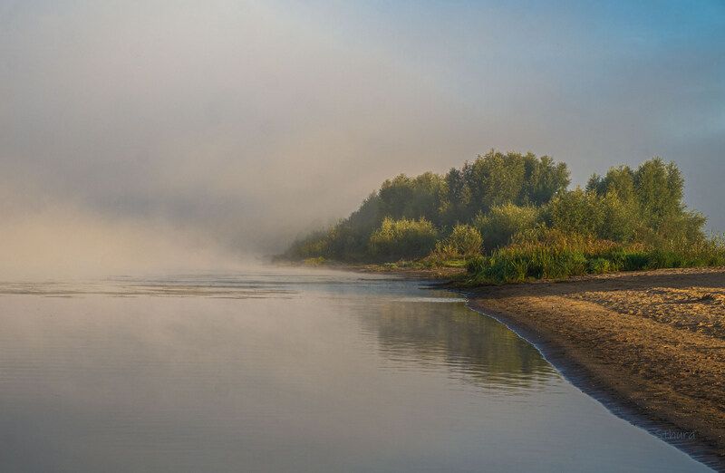 осень утро река туман природа пейзаж Берег Оки.photo preview