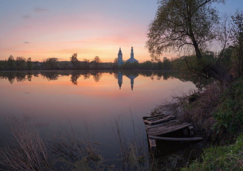 Landscape, Весна, Вода, Закат, Пейзаж, Природа, Россия, Тишина, Церковь У старого мосткаphoto preview