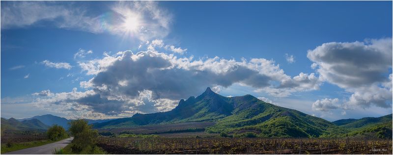крым, крымские горы, лес, небо, облака, панорама, пейзаж, виноградники, солнце ...photo preview