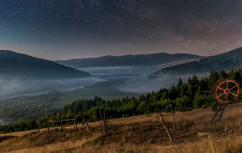 ночь, звезды, горы, Карпаты,река Тиха украинская ночьphoto preview