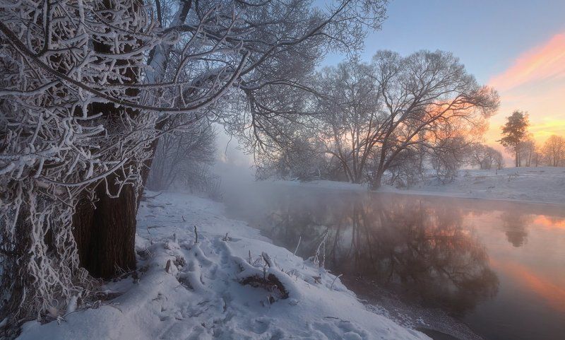 зимний рассвет на речкеphoto preview