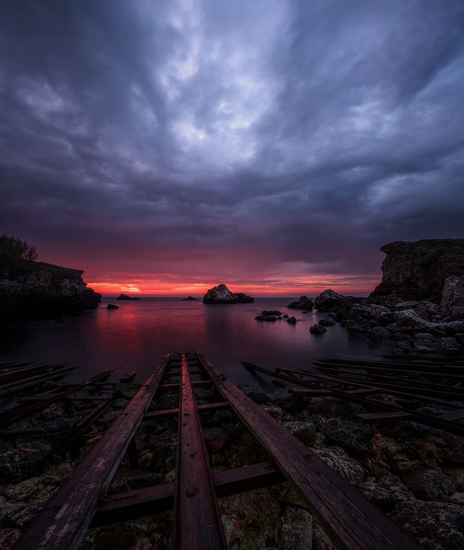 bay, rails, sunrise, sea, tulenovo, bulgaria В заливе Тюленовоphoto preview
