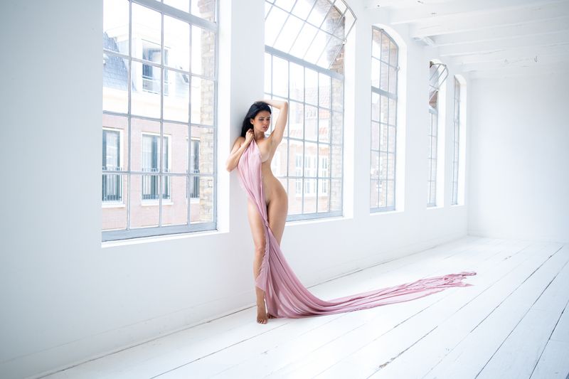 beauty, body, portrait, photography, glamour, naturallight, fashion photography, editorial, high key, minimalist, white space, architectural photography, fine art photography, elegant, luxury, pink fabric, flowing fabric, artistic nude, contemporary fashi Zoiphoto preview