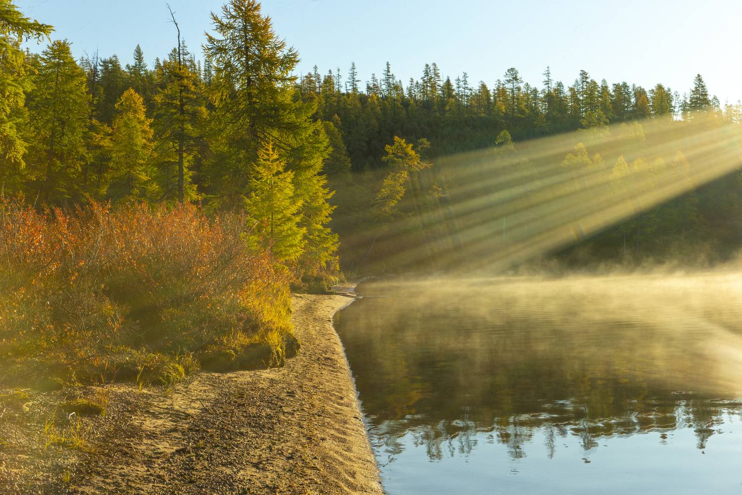 озеро джека лондона,коса биологов,утренний туман,колыма,рассвет., Георгий Башкин