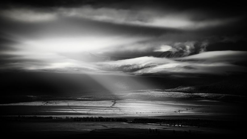 пейзаж, природа, степь, горы, свет, небо, чб, черно-белое, контраст, алтай, курай Курайphoto preview