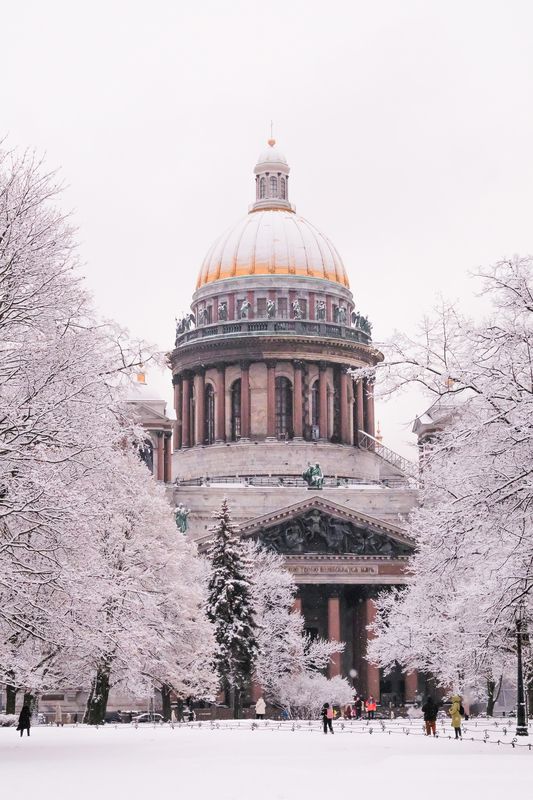 Исаакиевский собор Санкт-Петербург Зима Снег Архитектура Купол Неоклассицизм Пейзаж Город Памятник Сквозь заснеженные ветви деревьевphoto preview