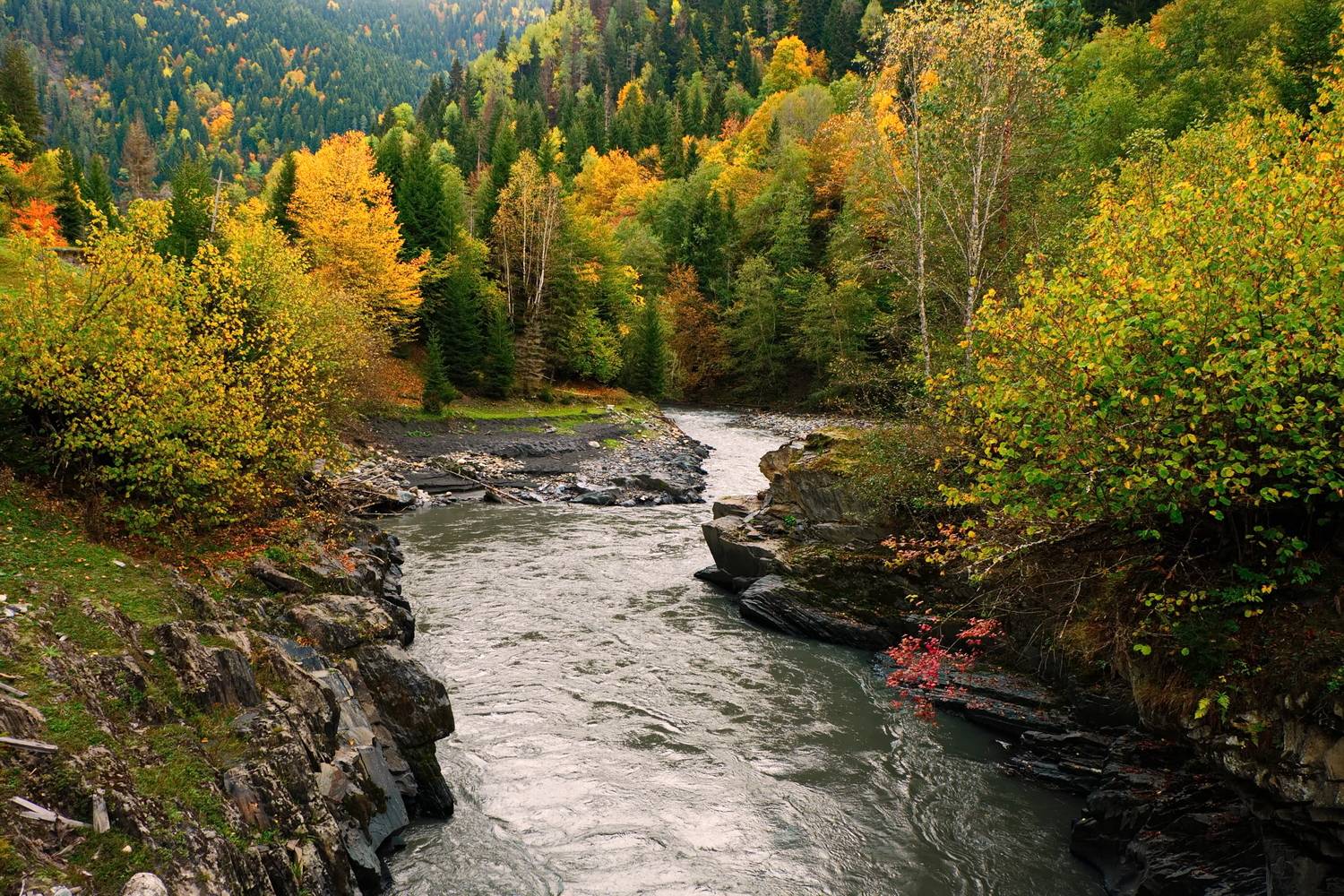 река, горы, осень, грузия, сванетия, Виктор Гурков