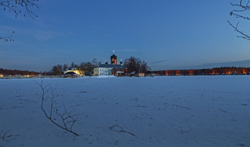озеро, остров, введенский, монастырь, зима, вечер Вечерний...photo preview