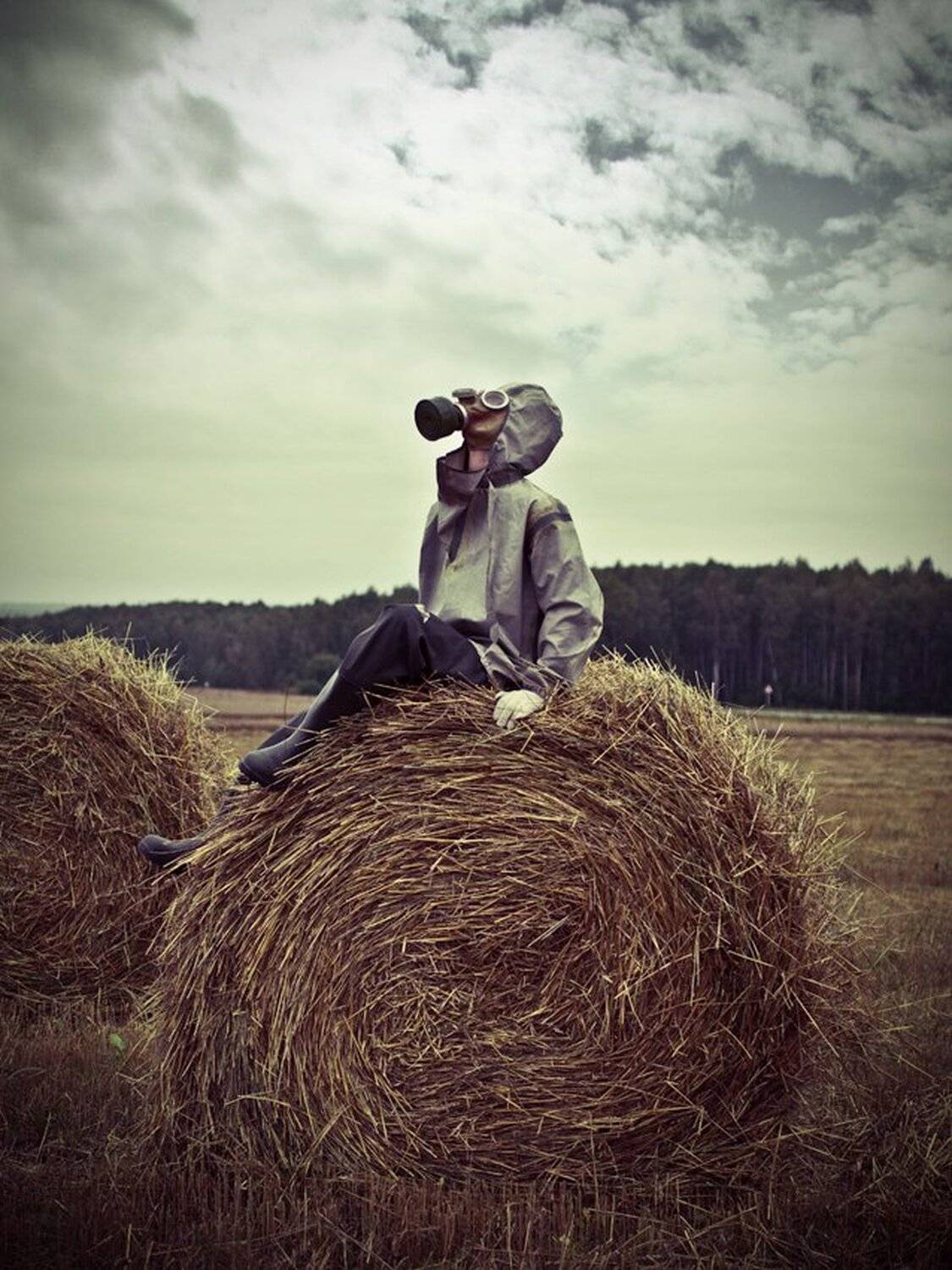 свежий воздух. Автор: dimboz поле, противогаз, стог сена, сено,, dimboz