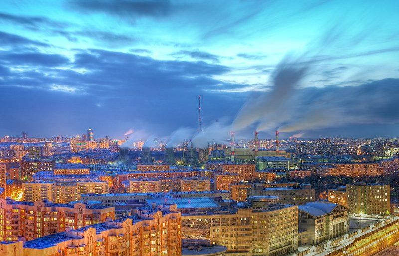 крыша, крыши, город, москва, ночь, пар, трубы Парыphoto preview