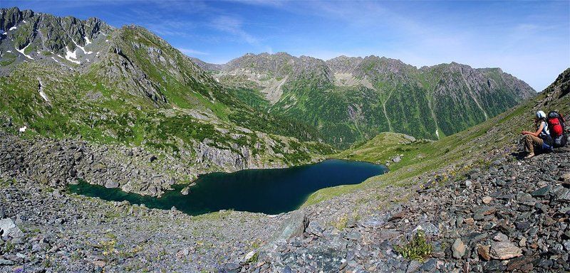 пейзаж, озеро, горы, западные саяны Панорама озера \