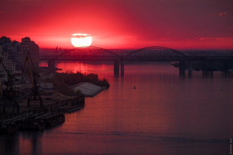 берег, волга, городской пейзаж, закат, мост, нижний новгород, пейзаж, река, солнце Закат на Волгеphoto preview