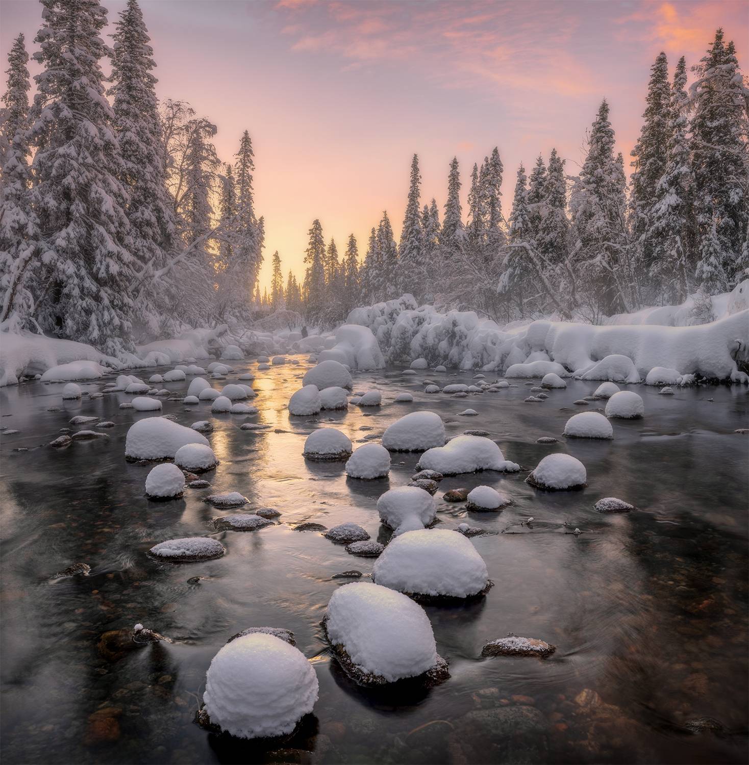 кольский, река, рассвет, вода, снег, красота, Сергей Буторин
