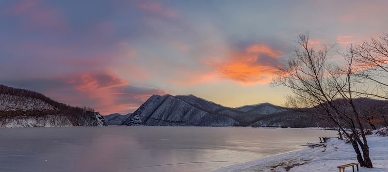 зима, вечер, горбушинскоевдхр Зимний вечер над каткомphoto preview