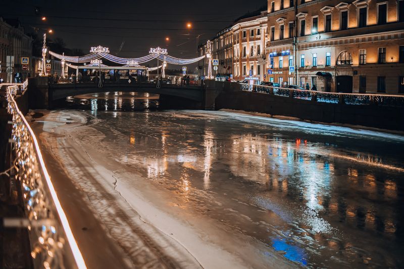 санкт - петербург, город, архитектура, улица, стрит, мойка, набережная, отражение, лед Предновогодняя набережная Мойки..photo preview