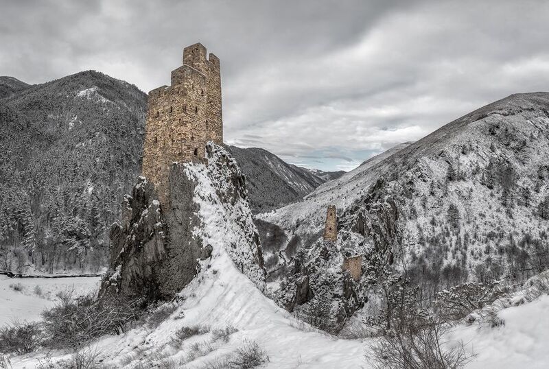 кавказ, горы, ингушетия, эрзи, вовнушки, башня, башни, tower, архитектура, architecture, зима в горах Снежная башняphoto preview