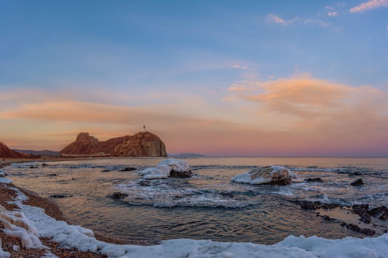 море, лед, зима, мыс бринера Февральский вечерphoto preview