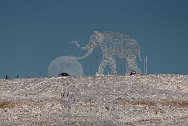 кавказ, ставропольский край, ставрополь, зимний город, луна, полнолуние, статуя, скульптура, fullmoon, moon, 600 мм Как слон катал снеговикаphoto preview
