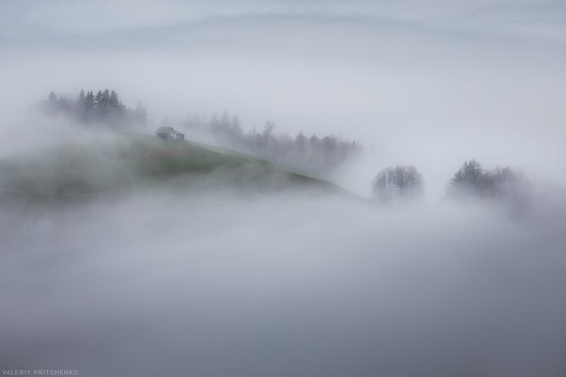 Slovenia, nature, landscape, fog, morning, Словения, природа, пейзаж, туман, осень Облачная пасторальphoto preview