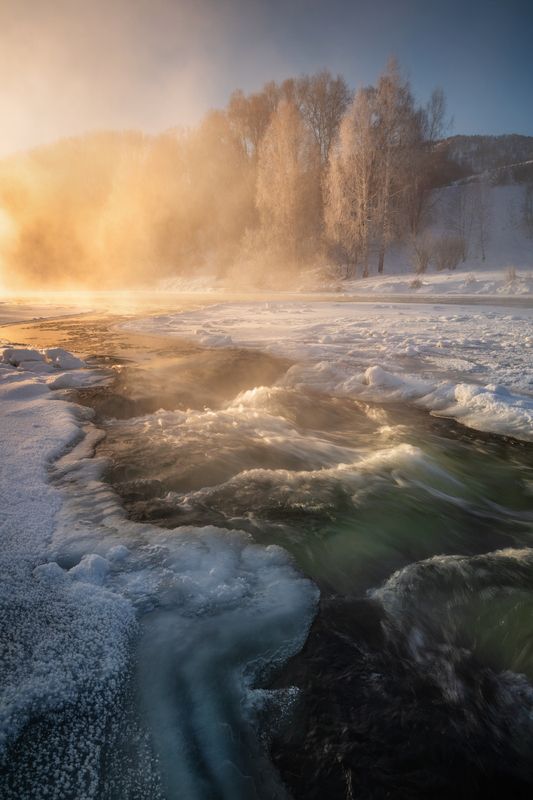 алтайский край, солонешенский район, холмогорье, предгорья, алтайское холмогорье, зима на алтае, зимний пейзаж, ануй, парящая река, солонешье Морозное дыхание Ануяphoto preview