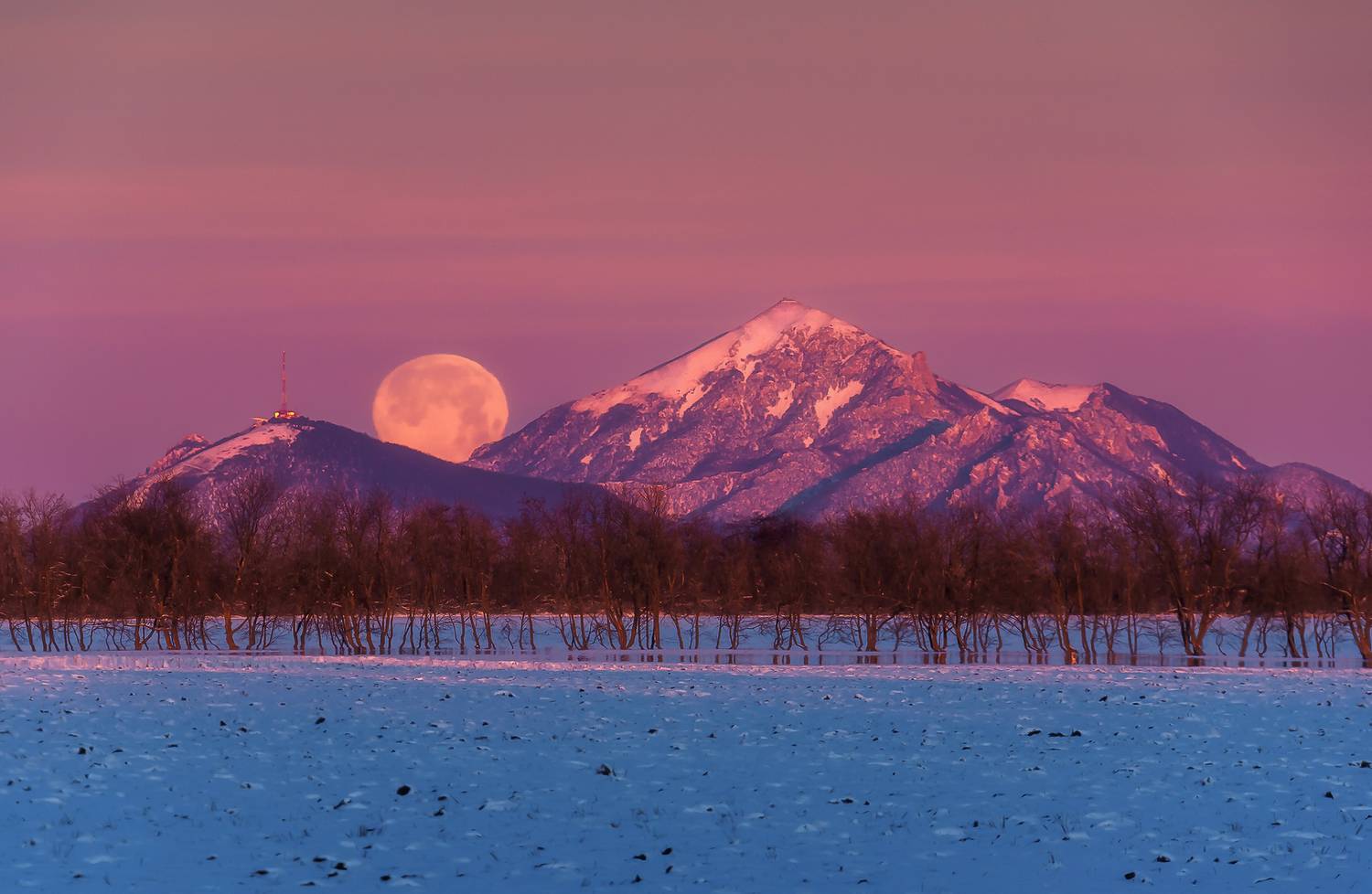 кавказ, кмв, кавказские минеральные воды, горы, зимний рассвет, бештау, машук, лунная ночь, полнолуние, луна, fullmoon, moon, Zakharov Armen