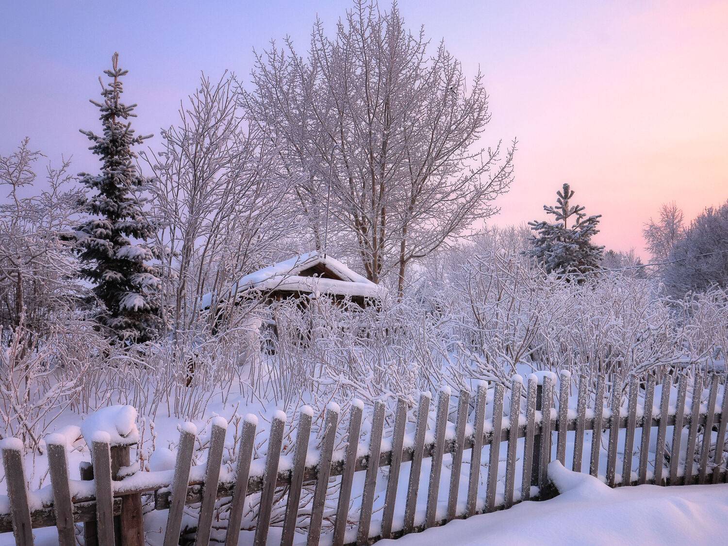зима, деревня, утро, мороз, природа, север, снег, Александр Титов