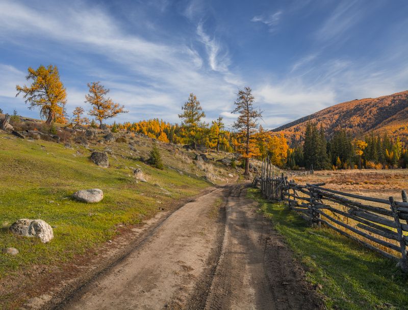 россия, горный алтай,осень, грунтовая дорога, глубинка В глубинкеphoto preview