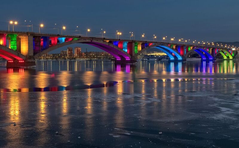 город, красноярск, вечер, коммунальный мост, подсветка, Вечерний Красноярскphoto preview