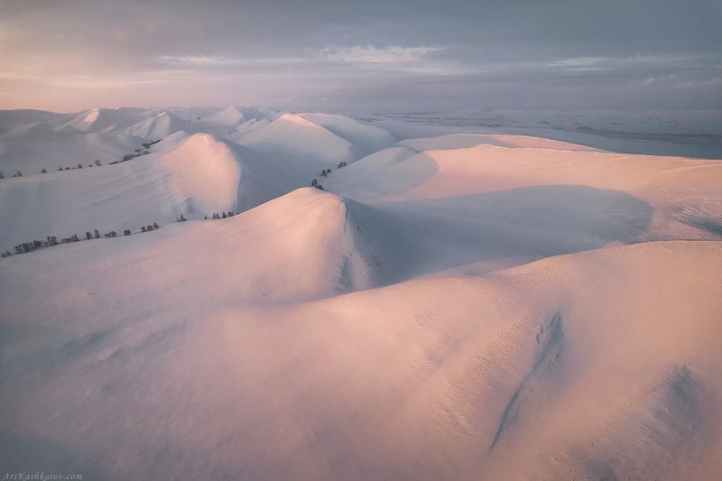 оренбуржье, зима, долгие горы, урал, степь, степной пейзаж, оренбургская область, карамурунтау Вечерний свет фото превью