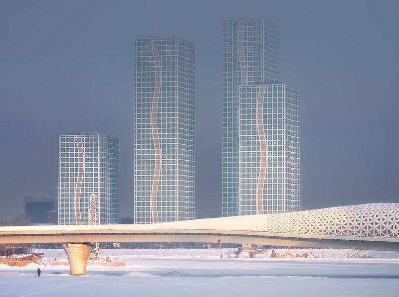 казахстан, астана, рассвет, дымка Утро на набережной фото превью