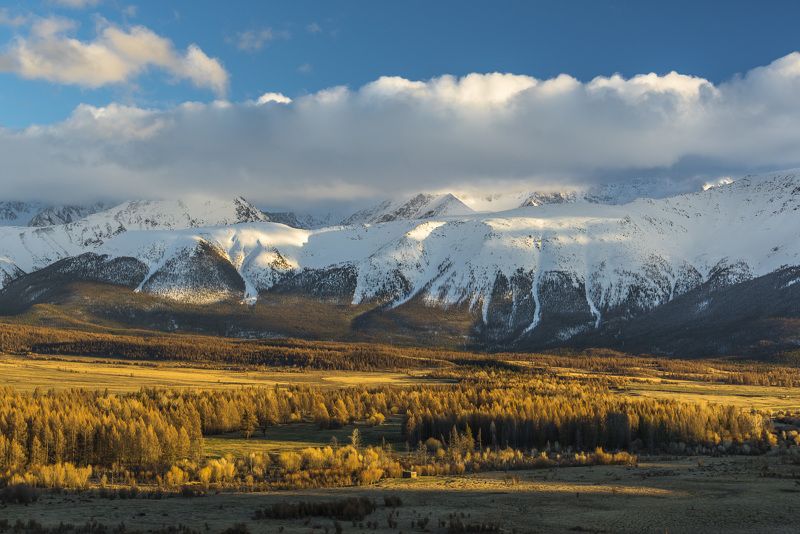 пейзаж, алтай, природа, облака, вечер, горы, небо, снег, закат Красочный вечерphoto preview