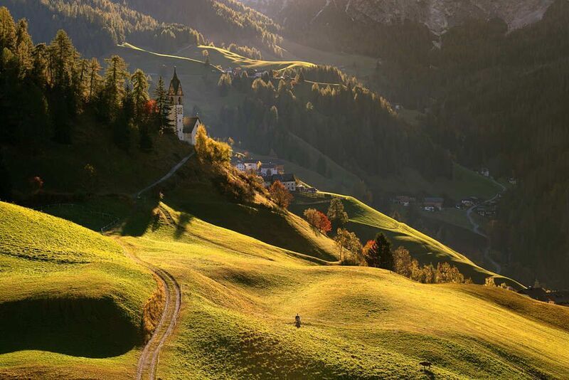 landscapes, rock, clouds, autumn La Val фото превью