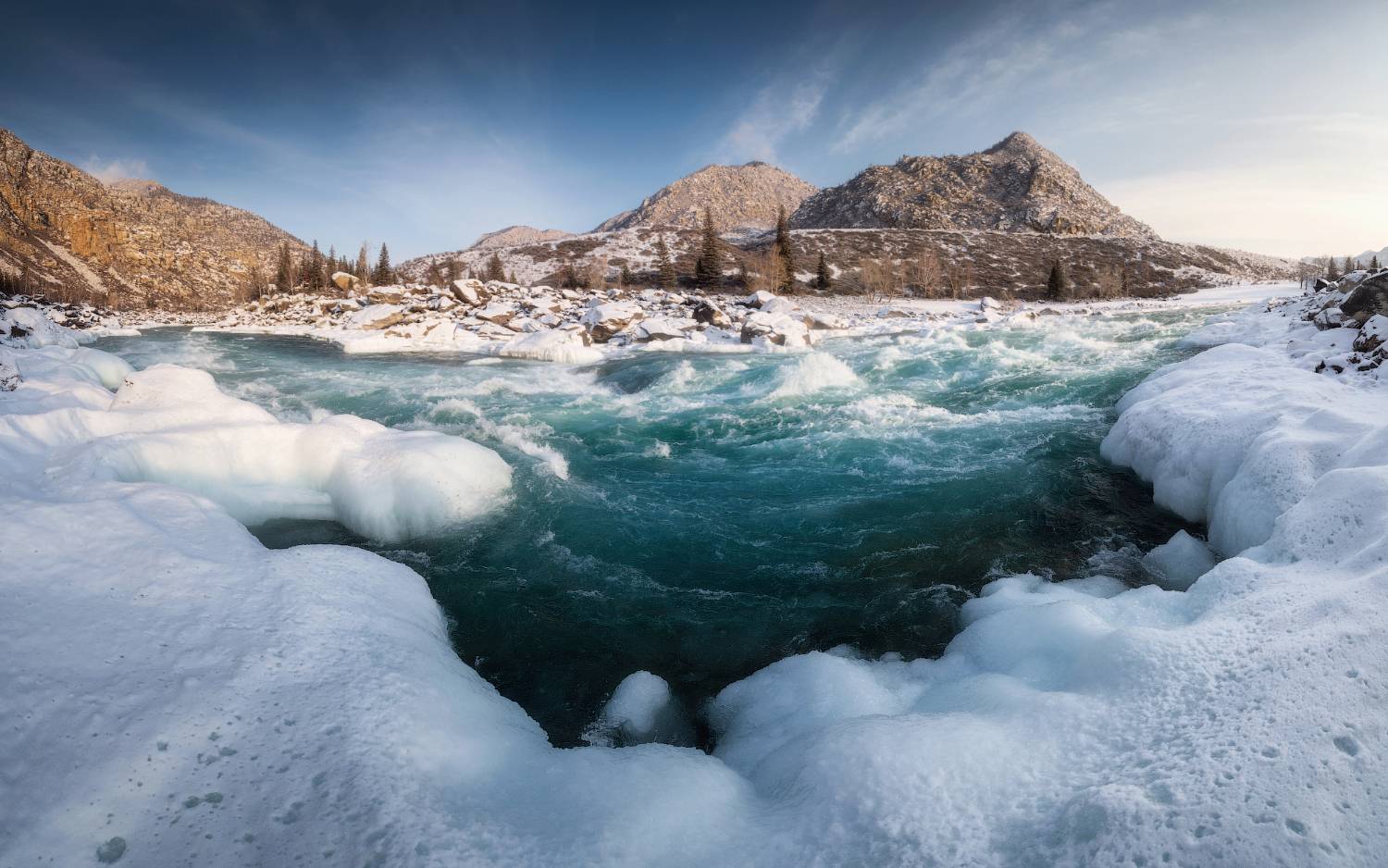 Бурные воды декабря. Автор: Рубан Алёна алтай, горный алтай, пейзажи алтая, онгудайский район, горная река, зима, горы, зимний алтай, катунь, Рубан Алёна