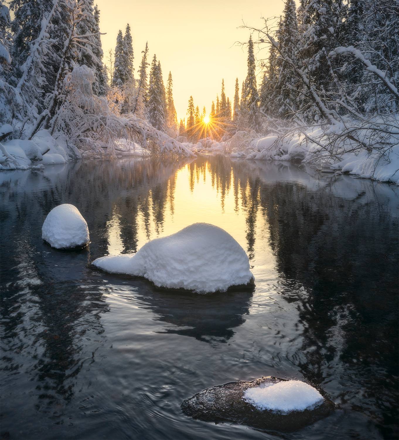 кольский, зима, снег, мороз, река, рассвет, солнце, Сергей Буторин