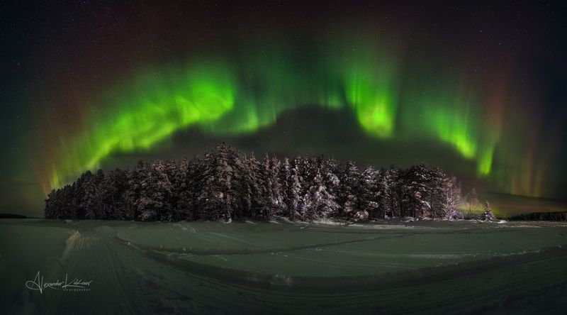 зима, северное сияние, карелия Сияющая радуга...photo preview