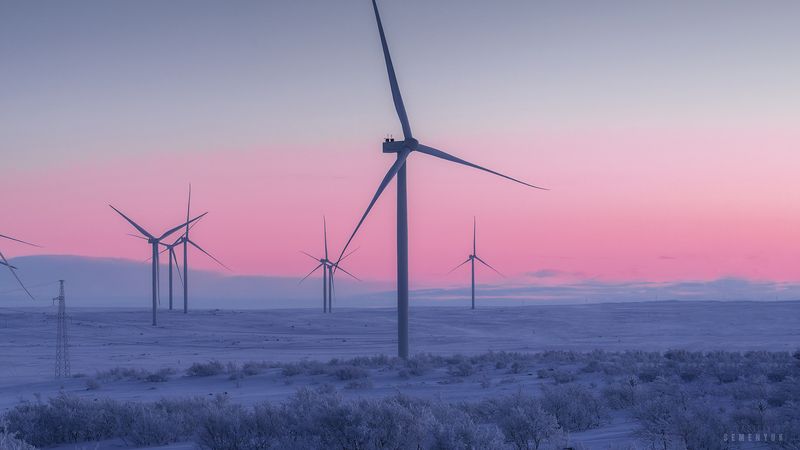 кольская вэс, ветряки, зима, мороз, снег, полярная ночь, русский север. Северный ветерphoto preview